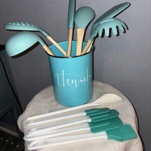 Turquoise Kitchen Utensil Set with Holder